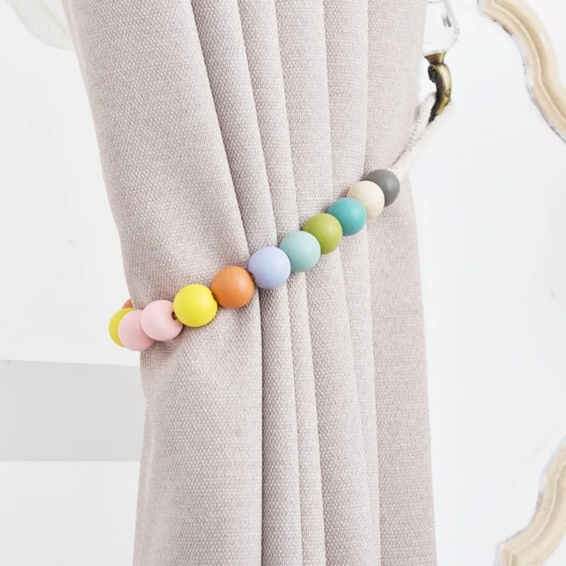 Decorative Rainbow Color Wood Beads Curtain Wood Bead Hanging Belt Curtain Free Install for Home Hotel Curtain Accessories H1 x
