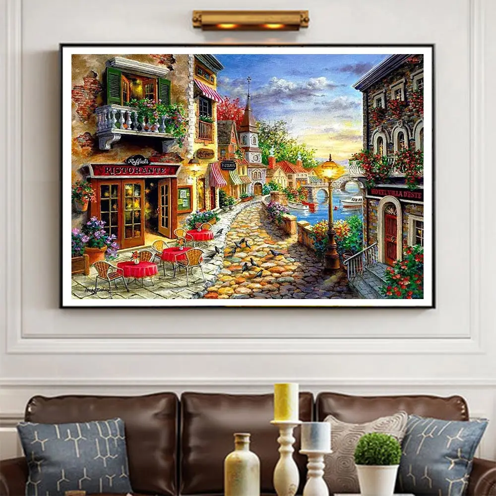 Harb town scenic Moge алмазная живопись Полный Круглый DIY клейкие шарики вышивка крестиком 5D простая домашняя декоративная