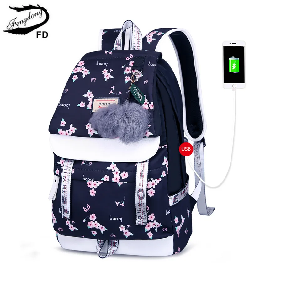 black flower FengDong, школьные сумки для девочек-подростков, Детский милый школьный рюкзак с цветами, женский черный школьный рюкзак с цветочным рисунком, Детский рюкзак, подарок для девочки - Цвет: black flower