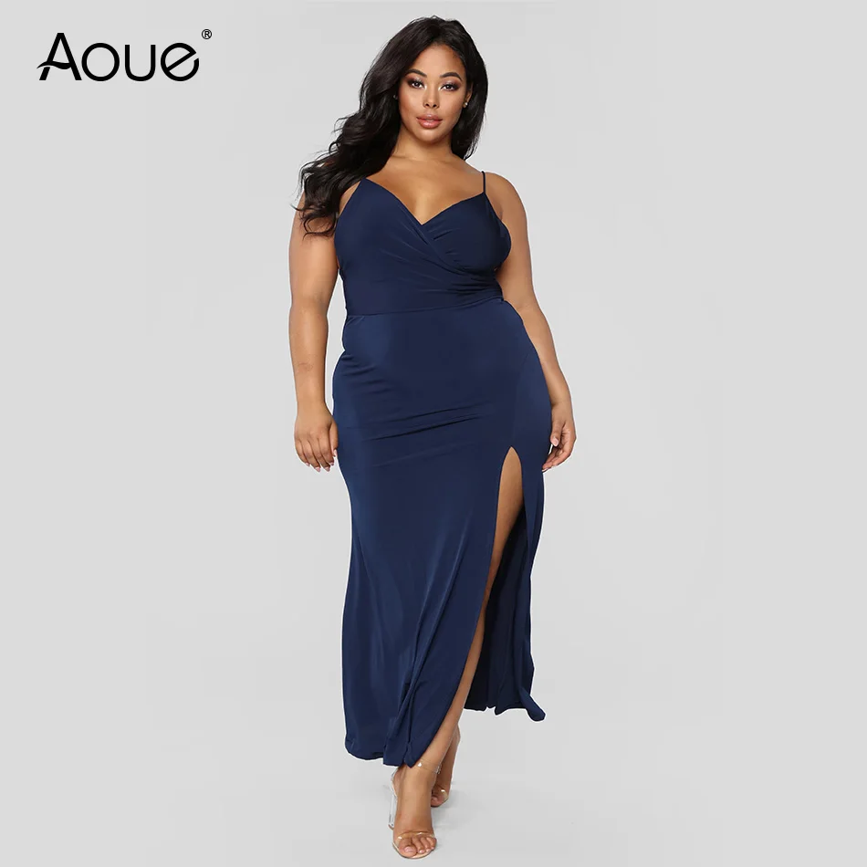 Aoue Evening Prom Dresses Long Maxi Dress High Front Slit Surplice Top Deep Neckline