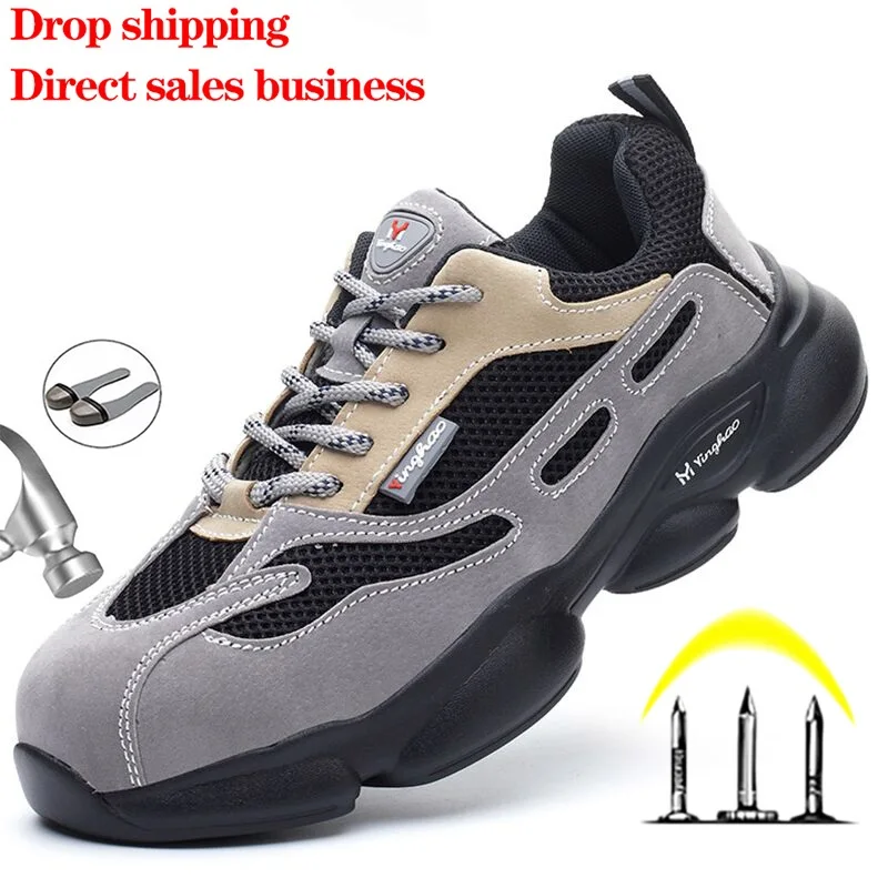 Zapatos de seguridad con punta de acero para hombre, calzado de trabajo informal, protector, para construcción, 2020