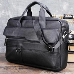 Large Men's Genuine Leather Handbag for Men Real Leather Briefcase Male Business Travel Laptop Bag Men's Messenger Shoulder Bag