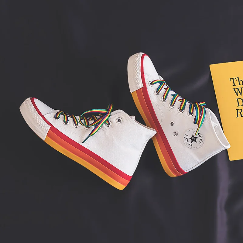 white shoes with rainbow soles