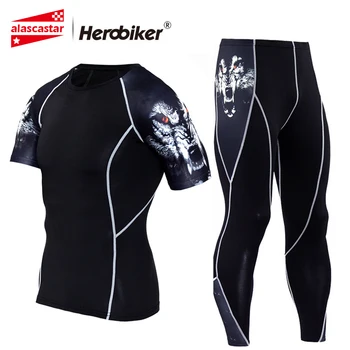 

HEROBIKER Summer Compression Sport Suit Men Sportswear Motorcycle Jacket Short Sleeve Running T Shirt Sports Suits Jogging Sets