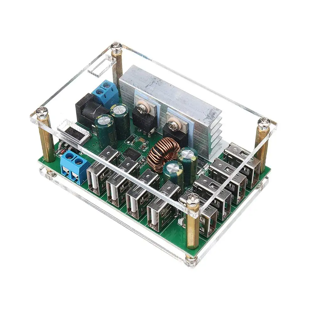 LEORY 8 USB Выход 9V 12V 24V 36V 5V 10A DC-DC зарядки автомобиля понижающий стабилизатор напряжения Питание модуль с чехлом 8 V-40 V