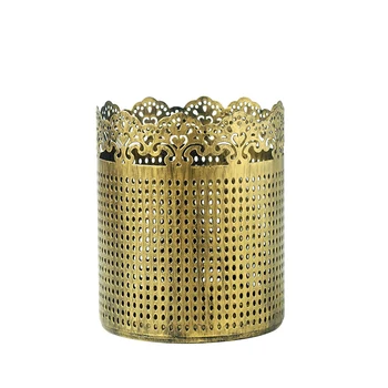 

DUNXDECO Home Office Storage Photo Props Vintage Romantic Golden Lace Border Iron Old Finish Holder Cosmetic Brush Container