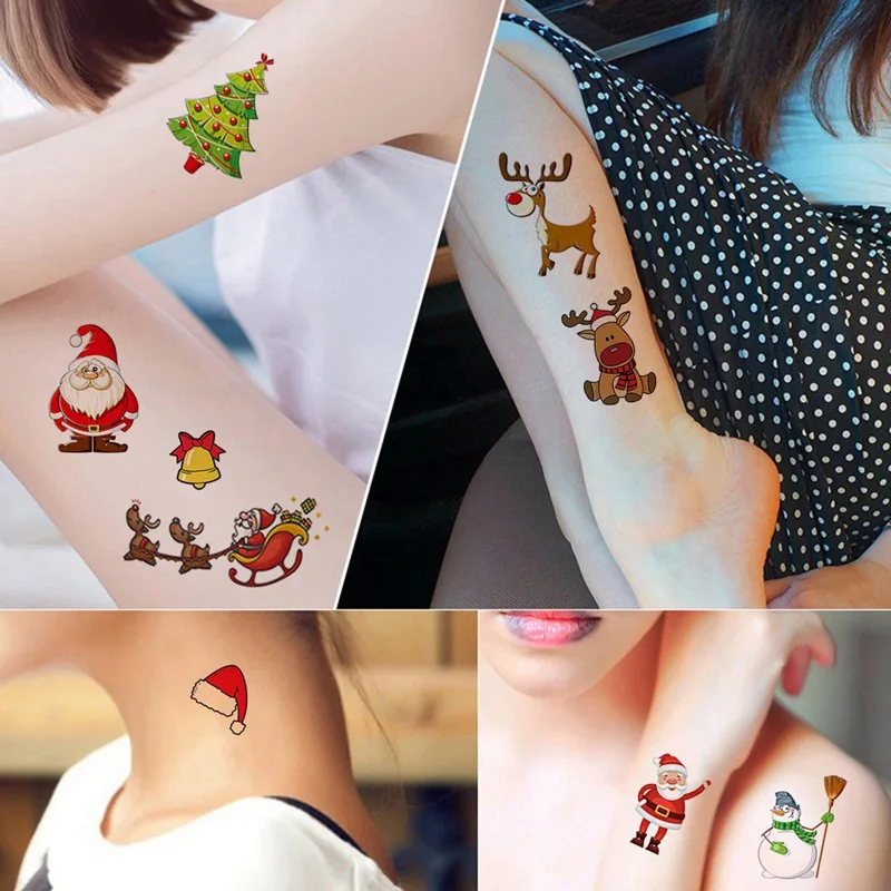 6pcsChristmas Party Fashion Tattoo Sticker Pattern Bronzing Stickers Emporary Tattoo Sticker Women Minimalist Lines Pattern Body