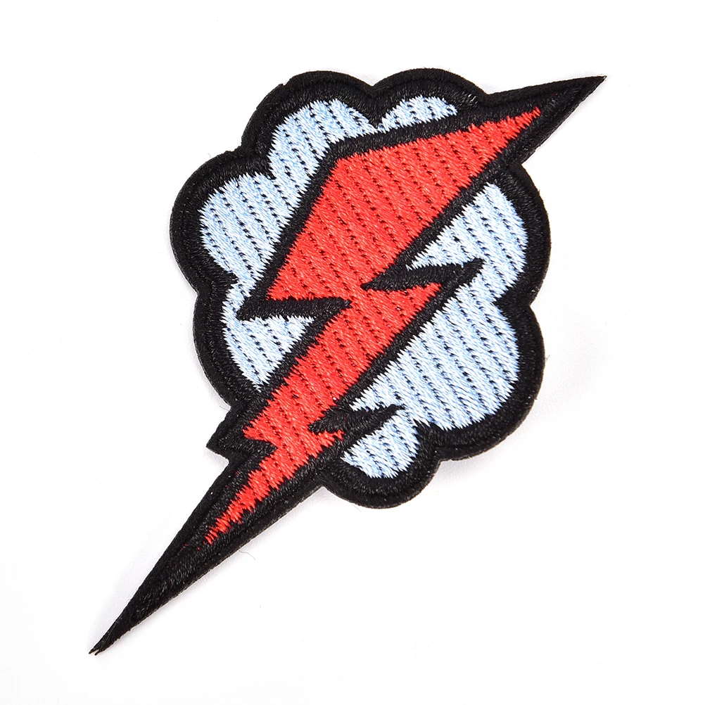 Embroidered Patch Lightning Iron on Sewing Applique Cute Fabric Badge DIY Decoration Shoe Clothing Sticker Size 4x7.5cm