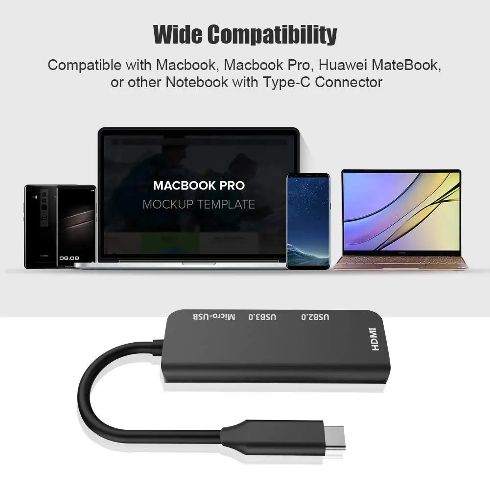 Usb C концентратор 4 в 1 мульти порт type-C адаптер к 4K Hdmi порт, Usb 3,0 и Usb 2,0, Pd зарядный порт совместим с Mackbook