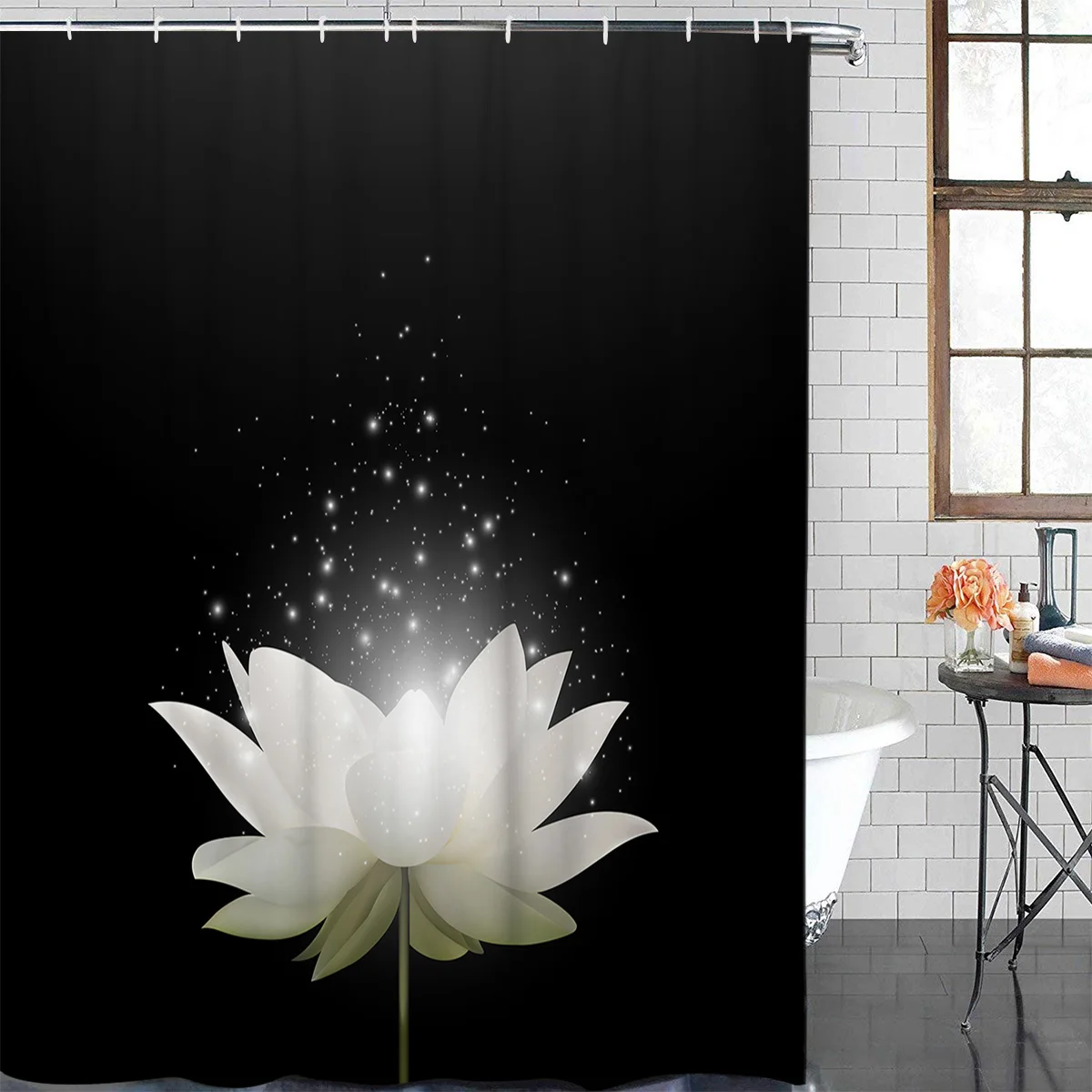 Blooming Lotus In The Dark Shower Curtain Waterproof Bathroom Curtains Polyester Fabric Shower Curtains Hooks for Bathroom Decor