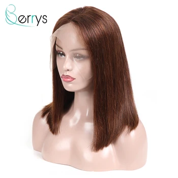 

Brazilian Human Hair 13x4 Short Straight Lace Front Wig 4# Remy Hair 130 Density Wig Bleached Knots Guleless Wigs 8-16 For Women