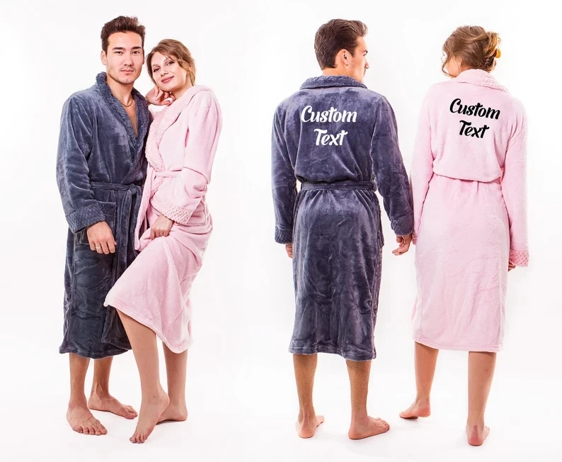 Couple Long Plush Bathrobes His And Hers Robes Customized Robes Wedding Gift Couple Personalized Robe-New Bathrobe Dressing Gown cotton pajamas for men