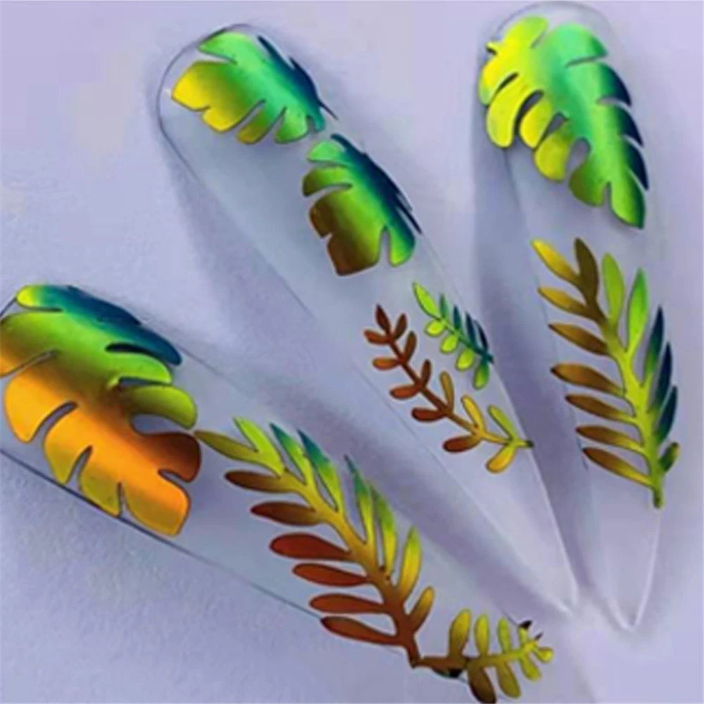 

Blueness 16pcs 3d Leaves Nail Sticker Flame Nail Decals Flame Manicure Nail Stickers Holographic Strip Tape JH755