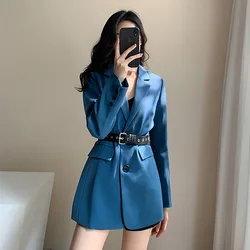 Traje pequeño informal de alta calidad para mujer, chaqueta de estilo británico azul, novedad de otoño, 2021