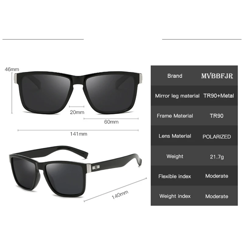 MVBBFJR Модные мужские поляризованные TR90 зеркальные солнцезащитные очки для вождения тенты очки Женские квадратные модные брендовые дизайнерские солнцезащитные очки UV400