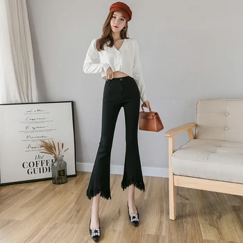 

Hong Kong flavor flares female black stretch tight bootleg render height of tall waist nine points show thin chic new pants