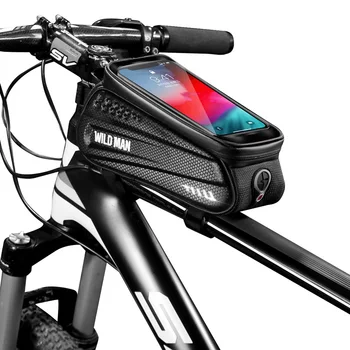 

WILD MAN Bicycle Bag Rainproof Waterproof MTB Front Mobile Phone Case Mountain Bicycle TUP Touch Screen Cycling Top Tube Bag