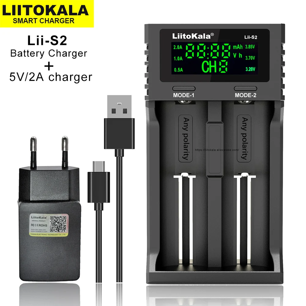 Liitokala Lii-S2 LCD 3.7V 18650 18350 18500 16340 21700 20700B 20700 14500 26650 1.2V AA AAA NiMH Lithium-Battery Charger battery charger battery charger adapter