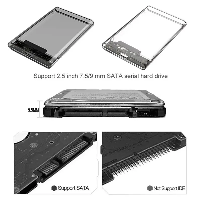 2.5 Inch HDD Case SATA 3.0 to USB 3.0 5 Gbps 4TB HDD SSD Enclosure Support UASP External Hard Disk Box