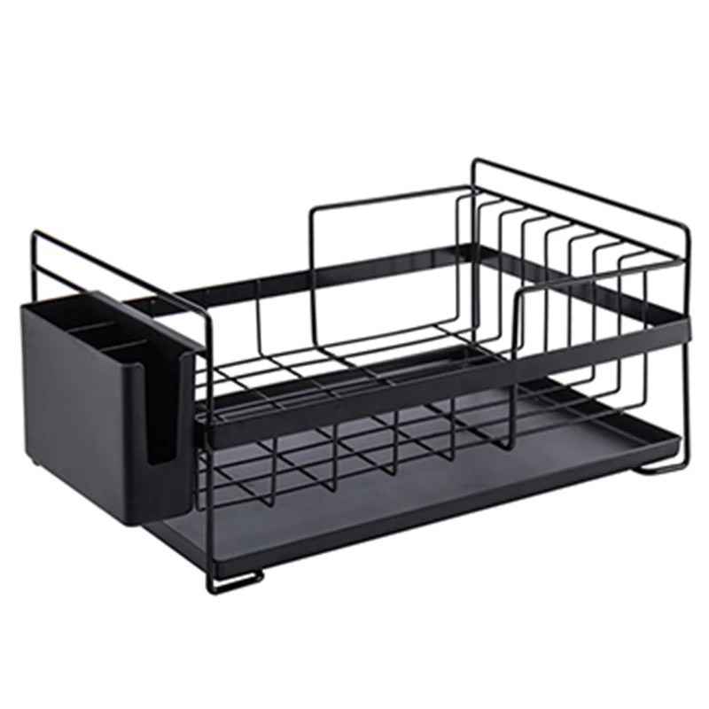 

Kitchen Storage Organizer Dish Drainer Drying Rack Kitchen Sink Holder Tray For Plates Bowl Cup Tableware Shelf Basket Black