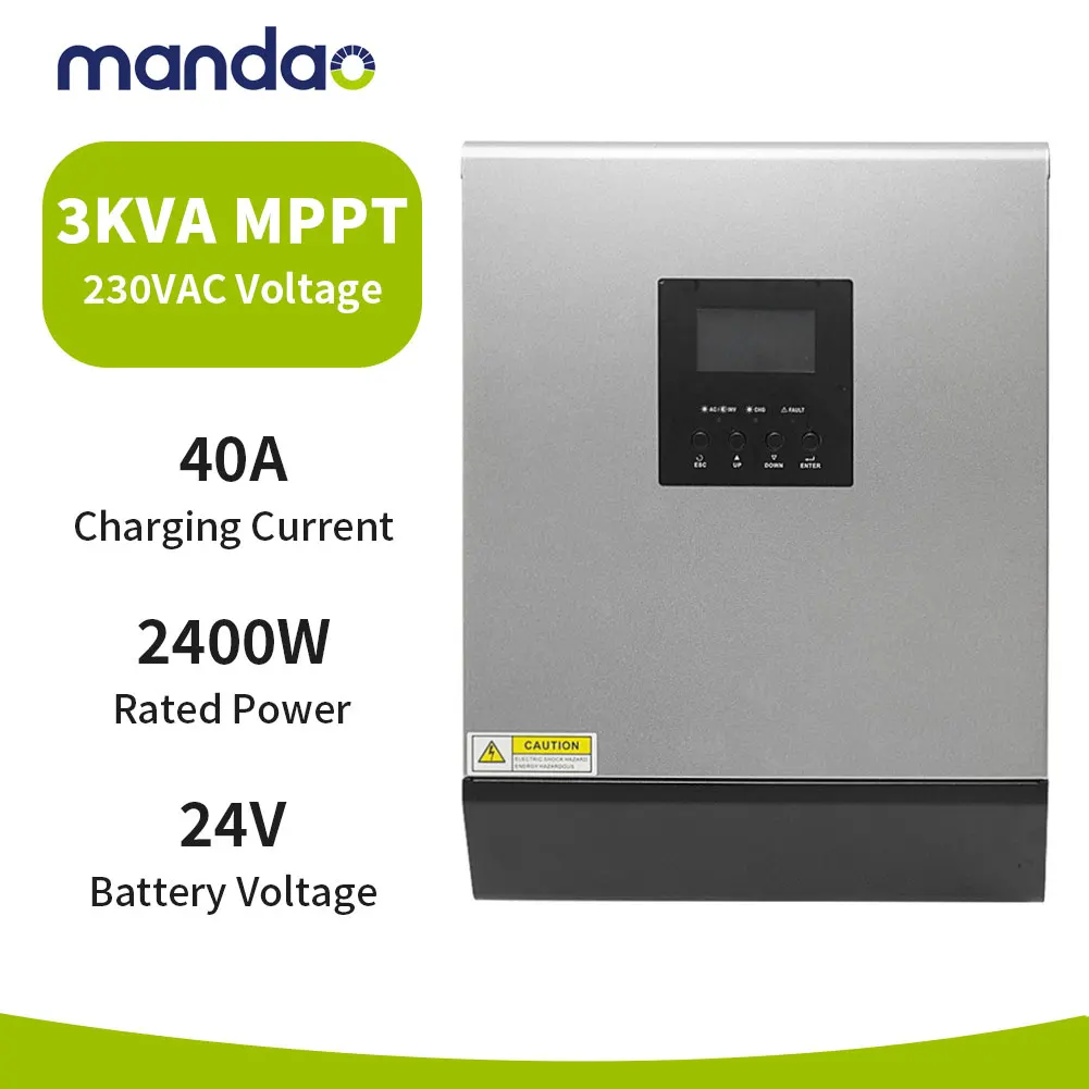 MDAOUD Inverter solare ibrido 3KVA 2400W 220V onda sinusoidale pura Off Grid converter regolatore caricatore solare 24V 40A MPPT