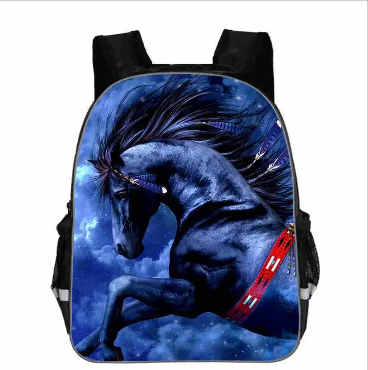 Picture color Черная школьная сумка Crazy Horse для подростков мальчиков и девочек, уникальная 3d детская сумка для книг, школьные сумки с принтом животных - Цвет: Picture color