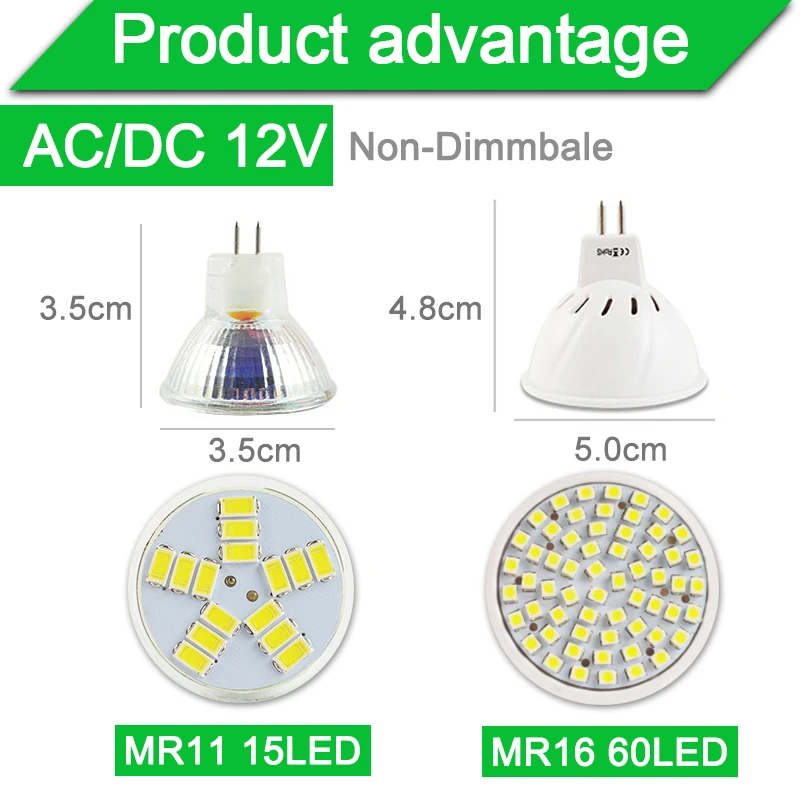 MR16 Светодиодный точечный светильник MR11 Светодиодный светильник AC 12 В 220 В 6 Вт SMD 2835 Светодиодный светильник Лампада Точечный светильник декоративная ампула теплый белый холодный белый