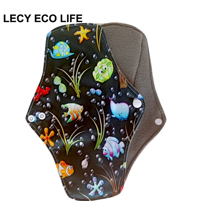 [LECY ECO LIFE] женские тканевые менструальные прокладки из флиса с принтом фламинго, бамбуковый уголь, многоразовые водонепроницаемые прокладки для мам
