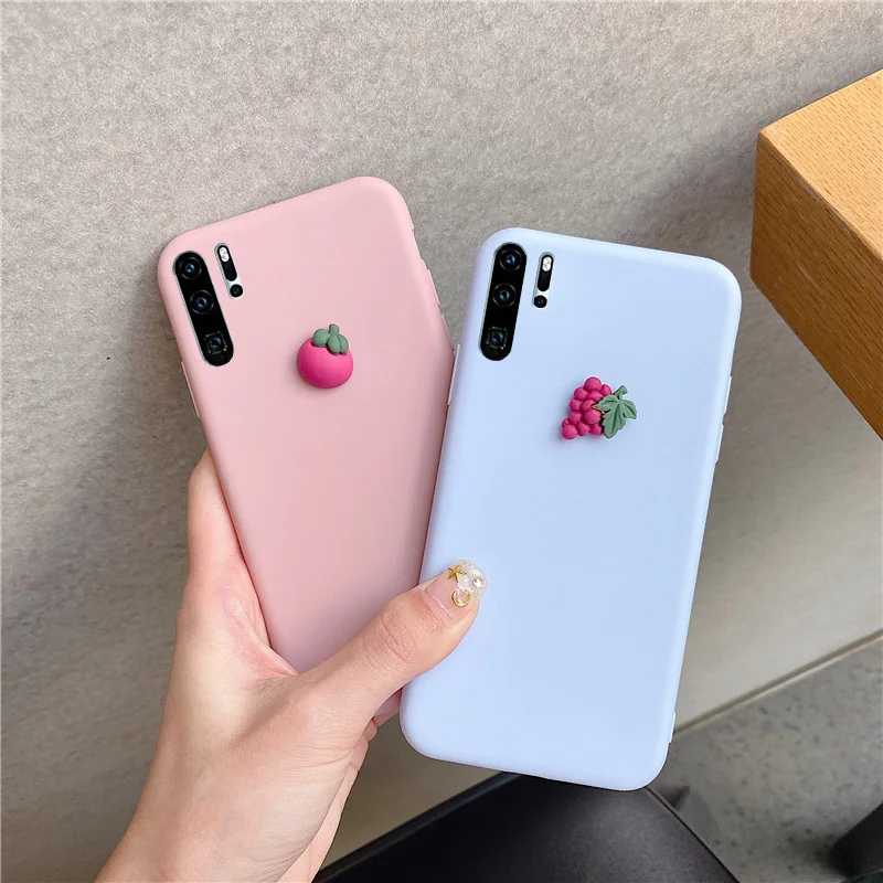 Cute Phone Cover For Huawei P30 P20 P10 P8 P9 P10 Plus P20 P30 Pro Lite 2017 P Smart 2019 Silicone Case 3D Fruit Peach Grape