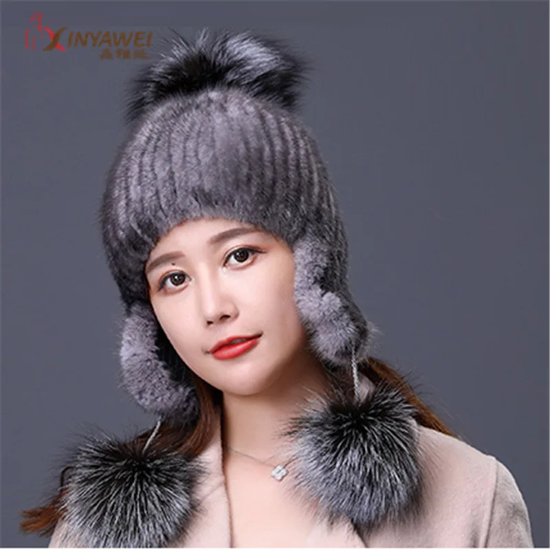 

Women Genuine Animal Skins Hats Mink Fur Animal Skins Fox Fur Top Mushroom Shape Caps Winter New Women Casual Caps,