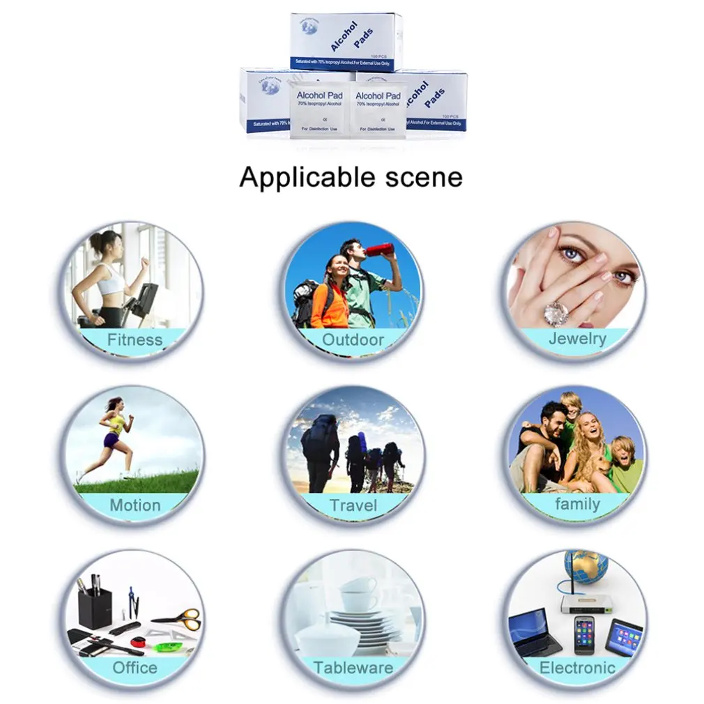 100pcs Disposable alcohol disinfection cotton pad Disposable Cotton Sterilization Alcohol Wipe Pad First Aid Disinfection