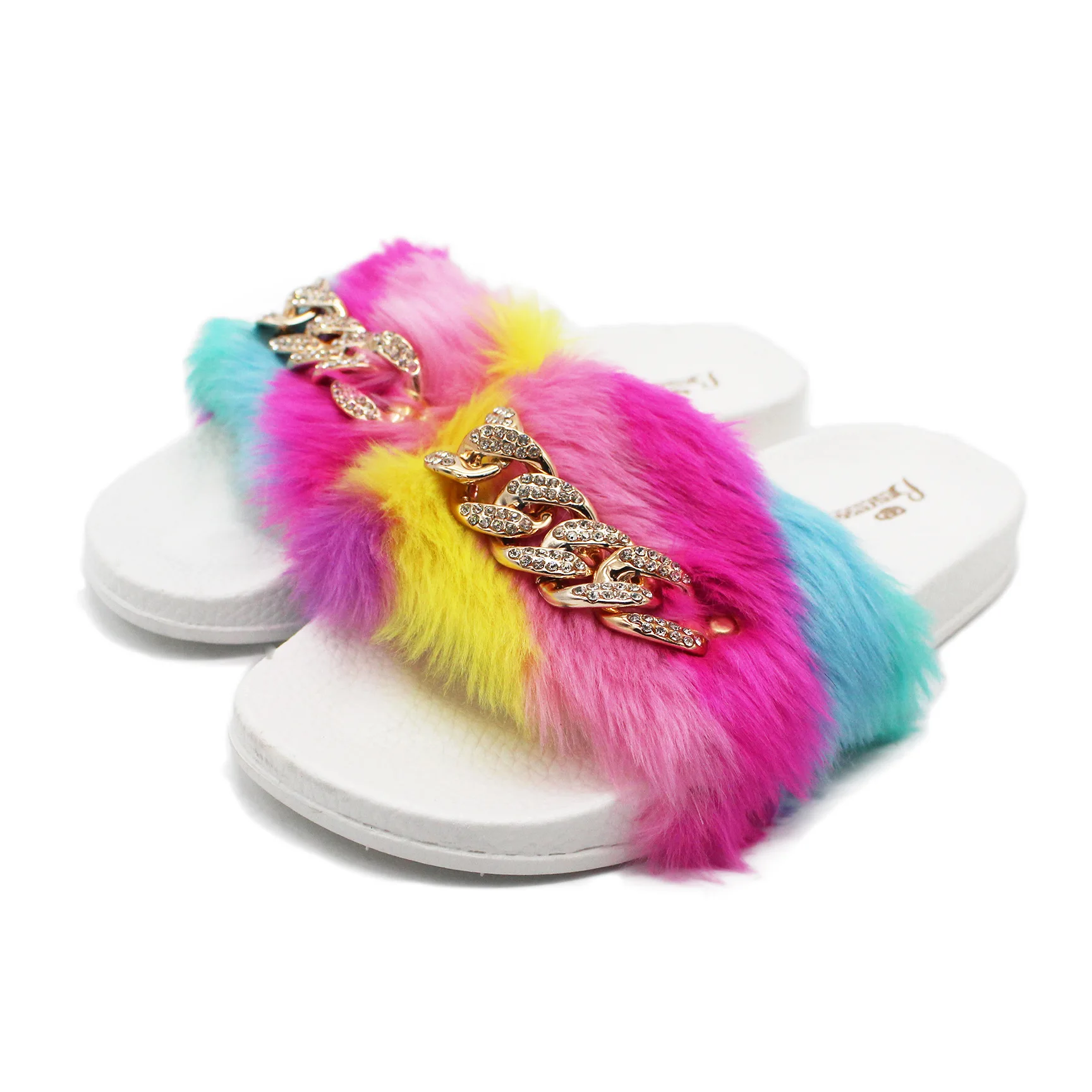rainbow fur slippers