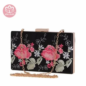 

Chi Belle national style Women Clutch Elegant Handbag Evening Bag Ladies Flower Wedding Clutches Female Black Clutch Purse