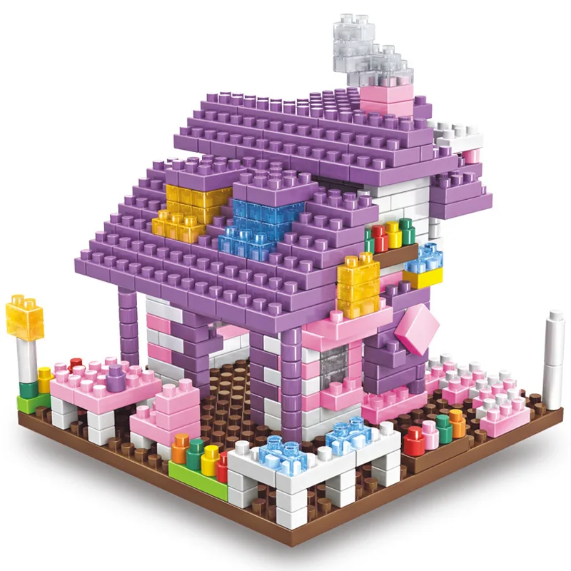 374Pcs/set DIY Model House Blocks Bricks Pink Buildings Toys Girls Gifts 