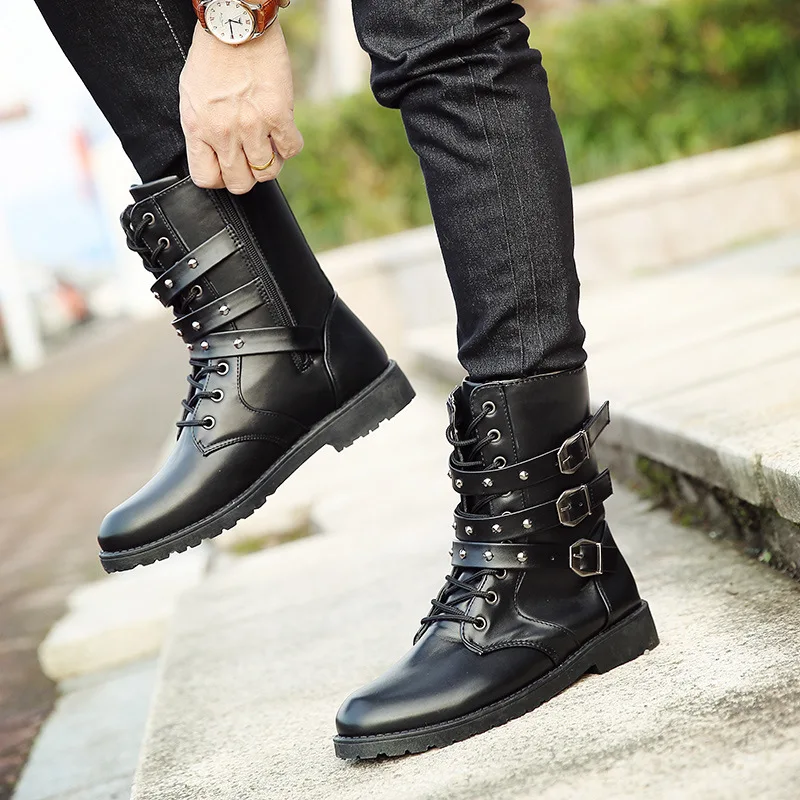 

Spring And Autumn Korean-style Trend Boots round-Toe Casual Martin Boots Teenager Leather Boot Sub-Boots Leather Boot Extra Hi