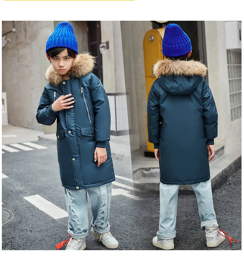 Г. Зимние Детские Длинные пуховики теплая верхняя одежда в Корейском стиле для больших мальчиков 6, 8, 10, 12, 14, 16 лет, парка, пальто Clj351