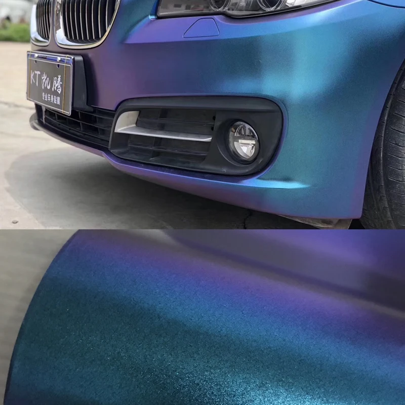 

50x200/300/500CM Chameleon Vinyl Wrap Matte Metallic Vehicle Film Purple to Blue Stretchable Air Release DIY Decals