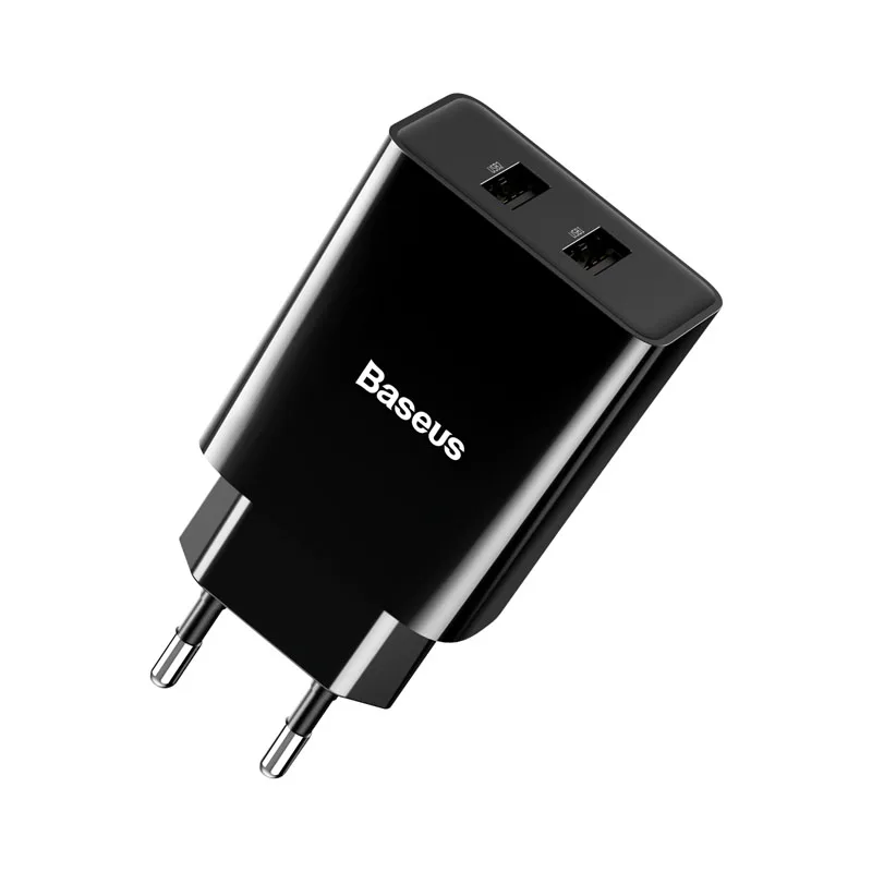 Baseus 5 в 2.1A двойное зарядное устройство USB для samsung Xiaomi huawei, зарядное устройство для мобильного телефона, адаптер для быстрой поездки для iPhone, зарядное устройство с европейской вилкой - Тип штекера: Black