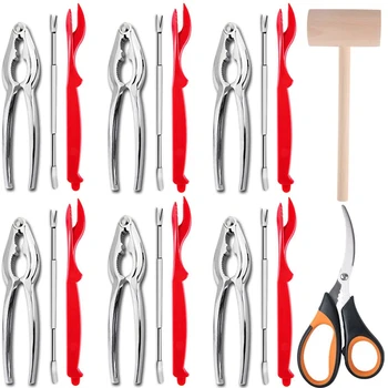 

Seafood Tools Set Cracker Set Includes 6 Crab Crackers,6 Forks,6 Lobster Shellers,Lobster Crab Mallets,Seafood Scissors