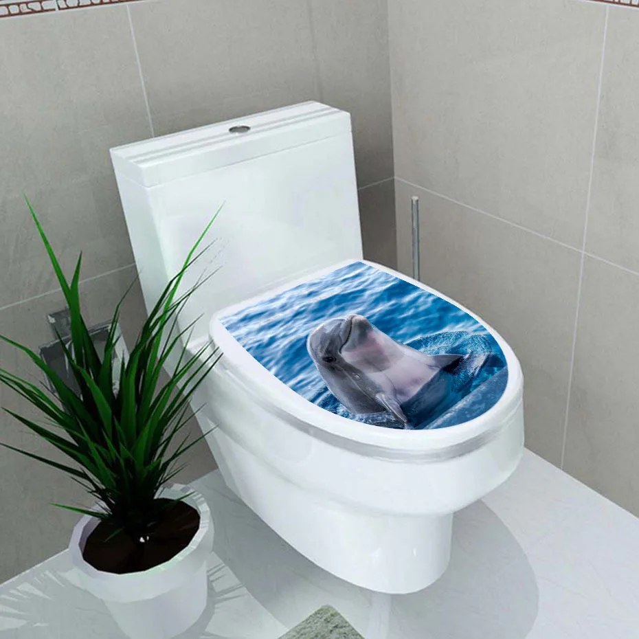 

Realistic Ocean Animals Toilet Seat Wall Stickers Dolphin Clown Fish Art Photo Vinyl Decals For Home Bathroom WC Wash Room Decor
