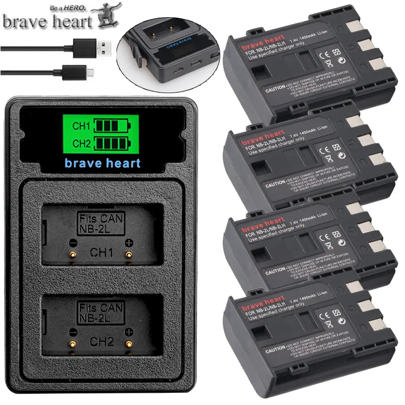 1400 мАч NB-2L NB-2LH NB 2L nb2l NB2LH батарея+ двойной USB зарядное устройство для Canon EOS 400D S80 S70 S50 S60 350D G7 G9 Kiss N X Rebel XT - Цвет: charger and 4battery