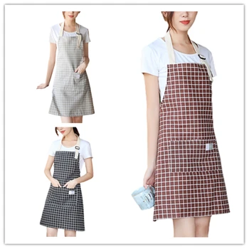 

Adults Apron, Plaid Sleeveless Housekeeping Apron Hand Towel Cooking Accessories, Gray/Black/Coffee