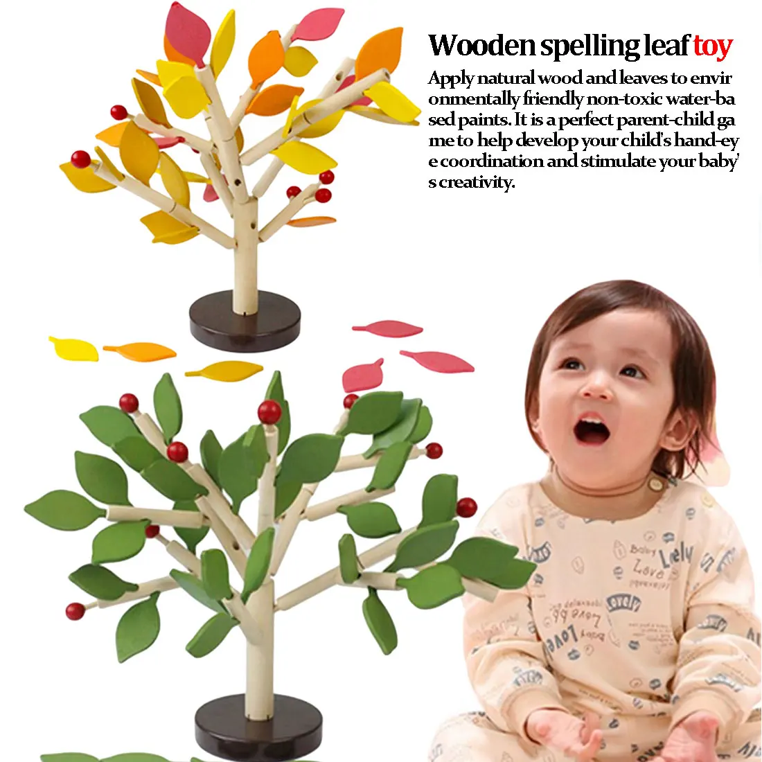 

Assembled Tree Wood Green Leaves Building Wooden Toys Chopping Early Educational Toy Children Learning Toy
