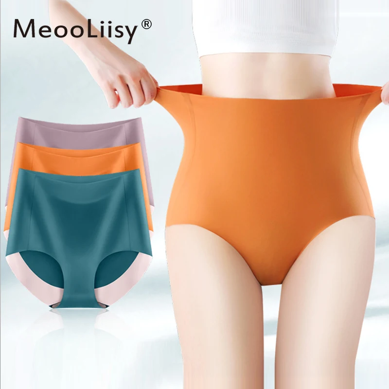 MeooLiisy бесшовные Ice Silk Для женщин трусики размера плюс белье живот с высокой талией