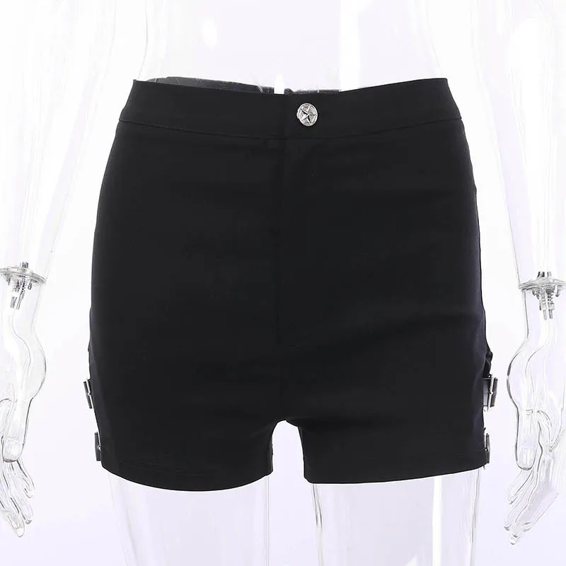 Black Dark Goth Woman Shorts Rock Gothic Hipster Hip-hop Cool Short Trouser One Side Adjustable Buckle Hollow Out Punk 2020 Lady
