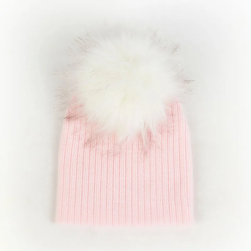 Light pink22 Autumn Winter Newborn Baby Girls Boys Kids Soft Cute Wool Hats Solid Color Ribbed Beanies Hats with Faux Fur Pompom Baby Hat - Цвет: Light pink22