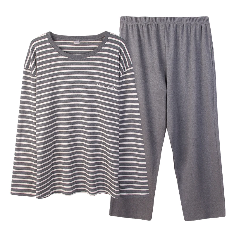 dark gray Мужская осенняя и зимняя Новинка хлопок 5XL 4XL пижама набор плюс удобрения для увеличения пижамы - Цвет: dark gray