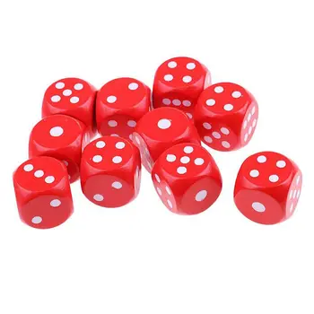 

10 six-sided D6 dice for board games, made of wood - red