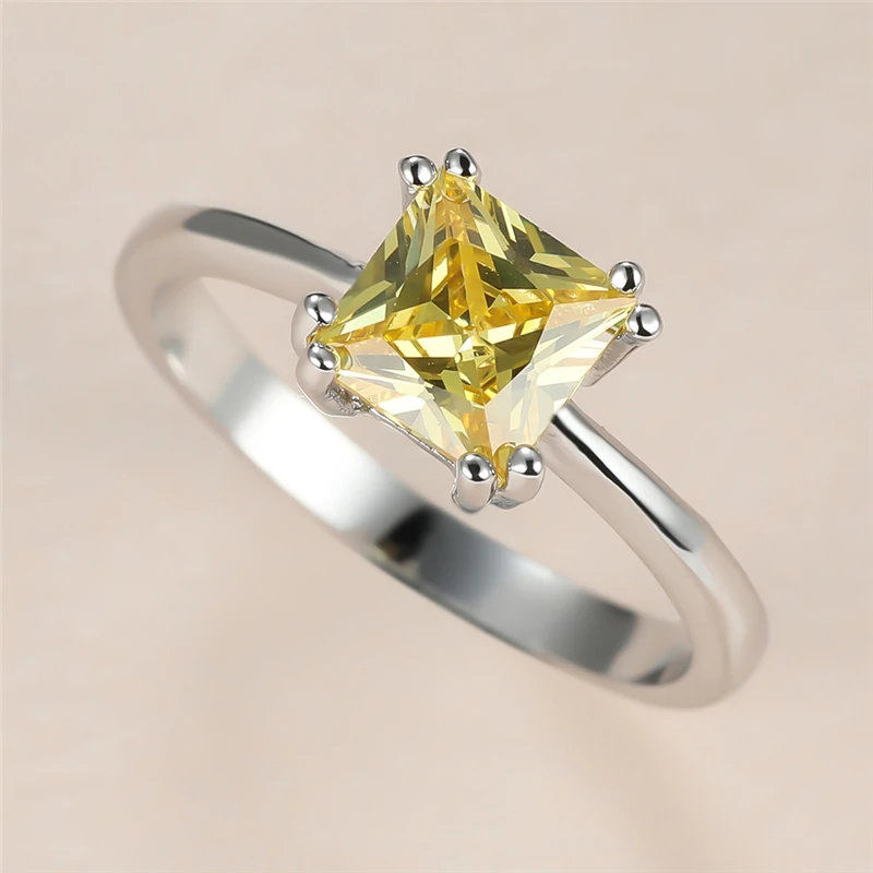 Female Crystal Stone Ring Charm Silver Color Wedding Rings For Women Vintage Bride Square Zircon Engagement Ring crystal rings engagement rings zircon rings stone rings wedding rings fashion ring finger rings metal rings