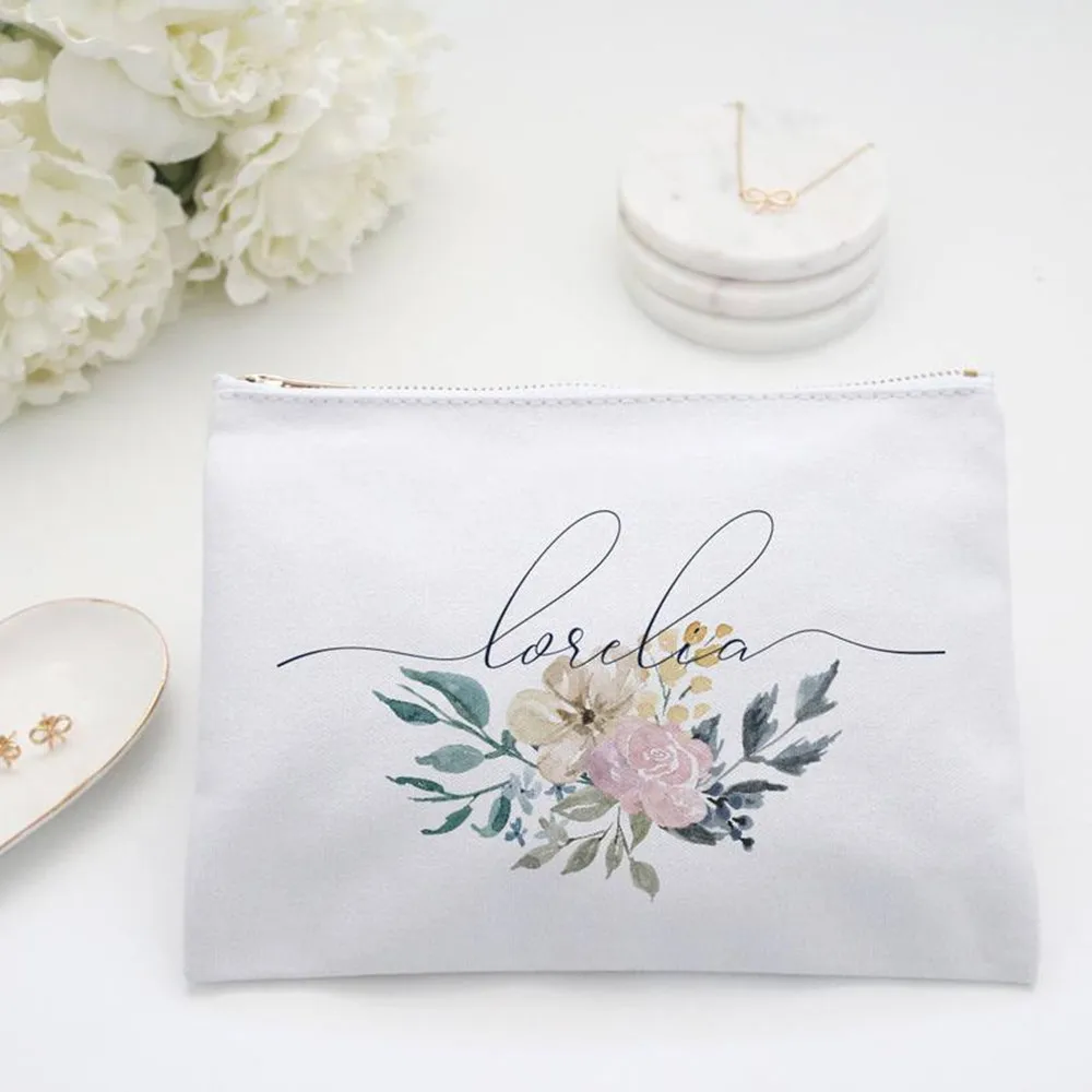 monogram Make Up Bag customized floral bride toiletry bag Bridesmaid makeup Bag Wedding proposal gift maid of honor Cosmetic bag